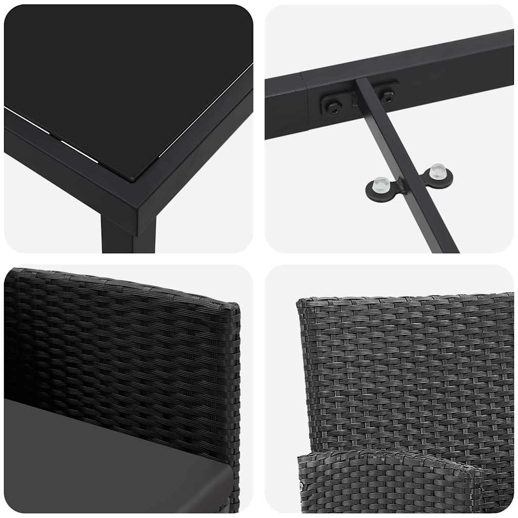 Have Spisebordssæt med pude 5 pcs Sort polyrattan