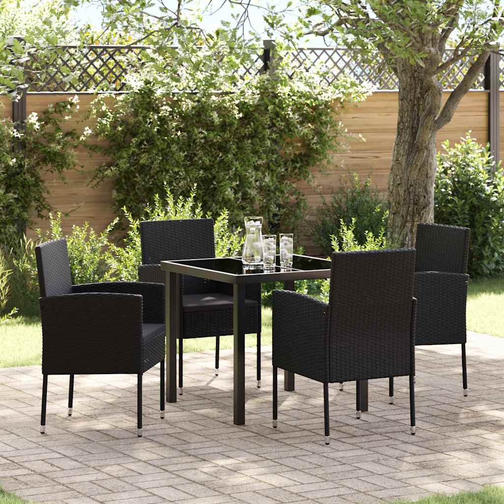 Have Spisebordssæt med pude 5 pcs Sort polyrattan