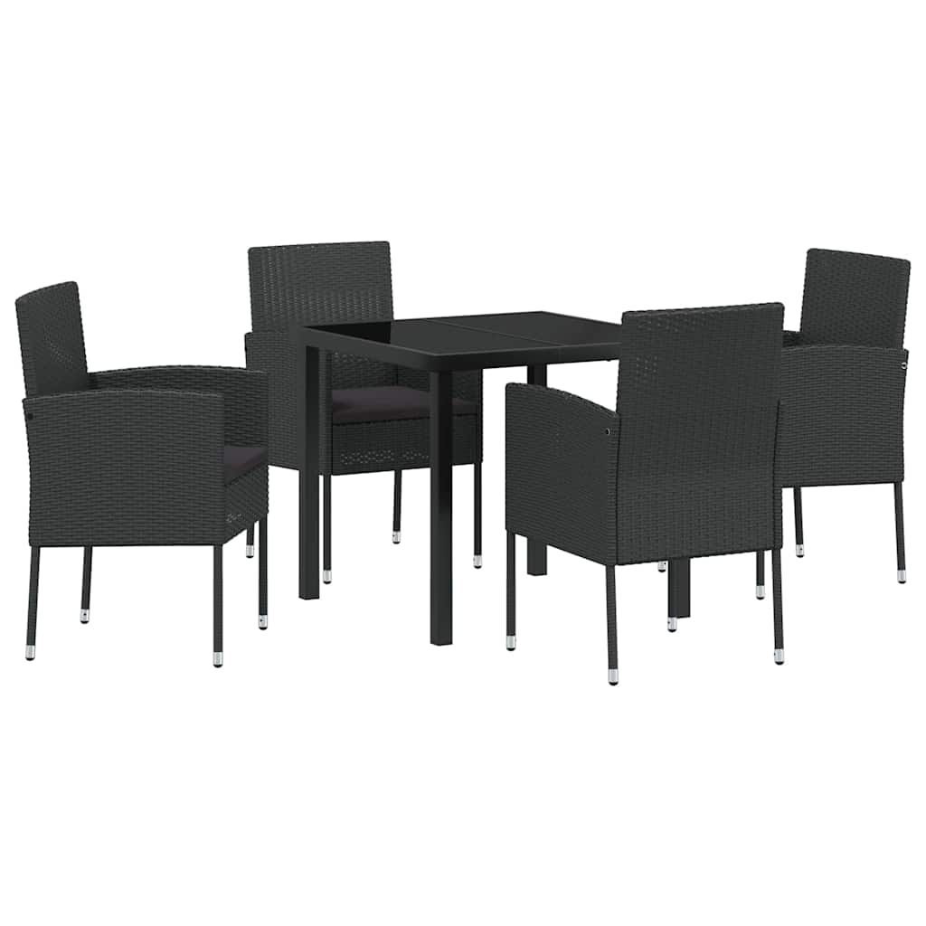 Have Spisebordssæt med pude 5 pcs Sort polyrattan