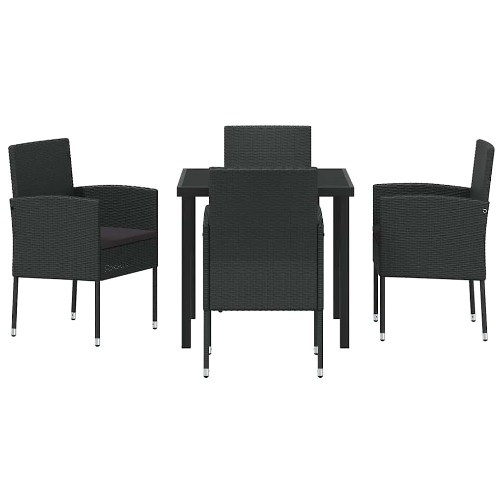 Have Spisebordssæt med pude 5 pcs Sort polyrattan