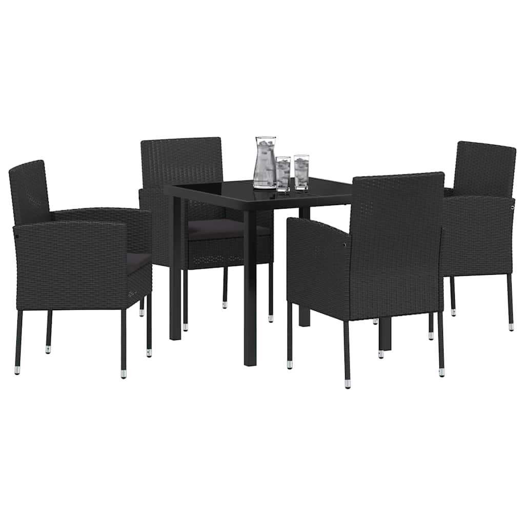 Have Spisebordssæt med pude 5 pcs Sort polyrattan