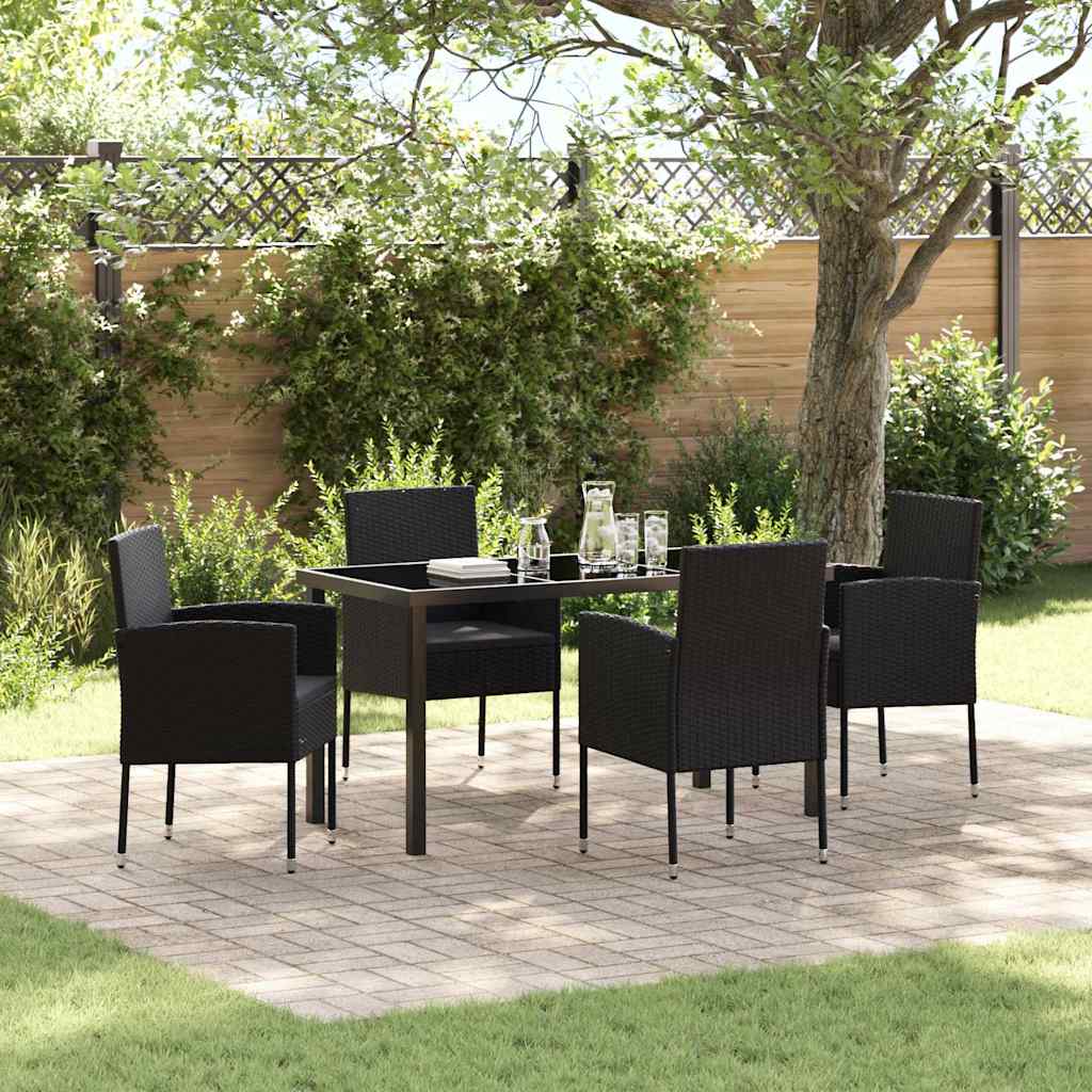 Have Spisebordssæt med pude 5 pcs Sort polyrattan