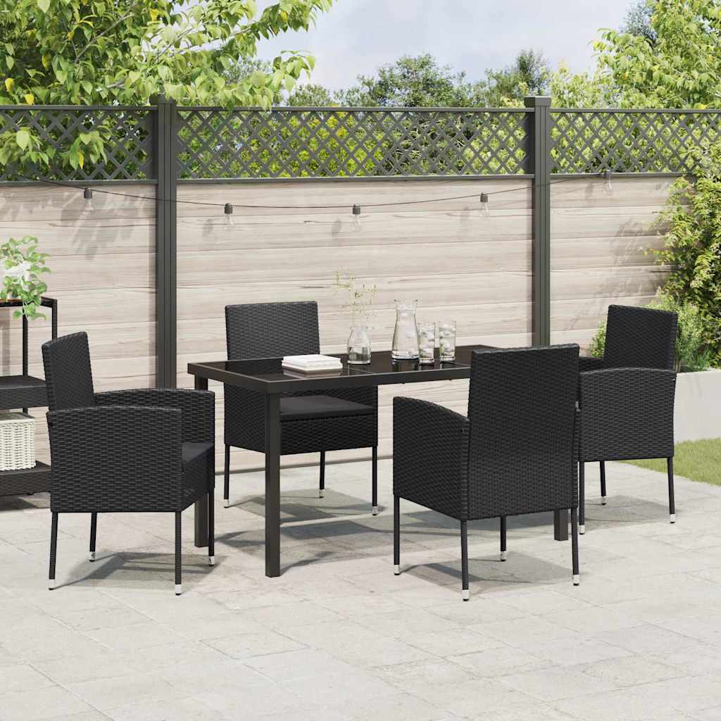 Have Spisebordssæt med pude 5 pcs Sort polyrattan