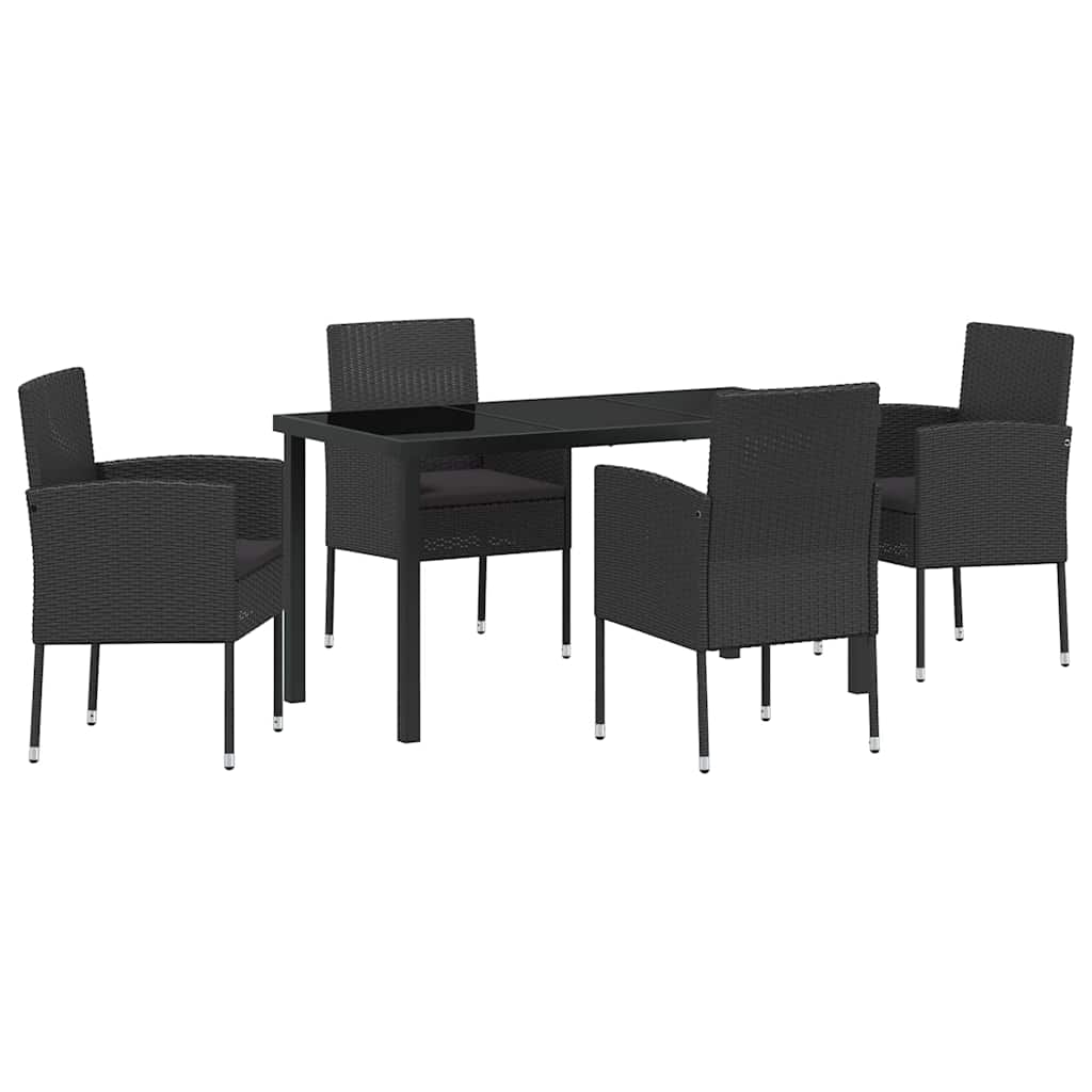 Have Spisebordssæt med pude 5 pcs Sort polyrattan