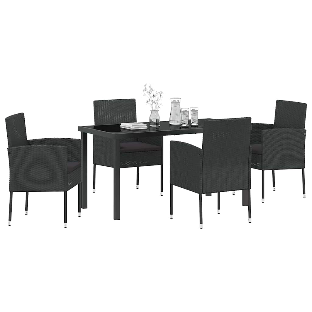 Have Spisebordssæt med pude 5 pcs Sort polyrattan