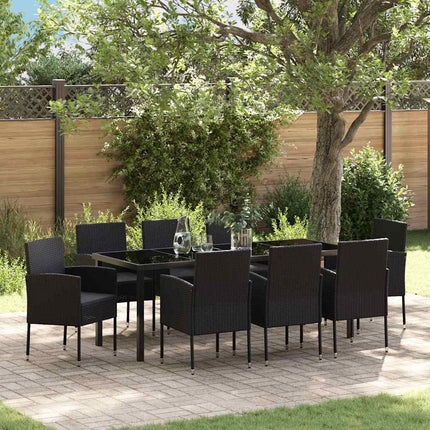 Have Spisebordssæt med pude 9 pcs Sort polyrattan