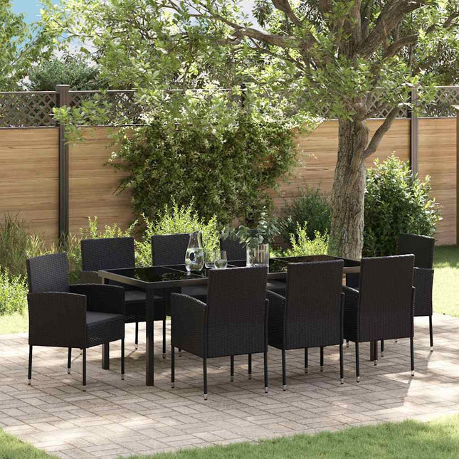 Have Spisebordssæt 9 stk. Sort polyrattan