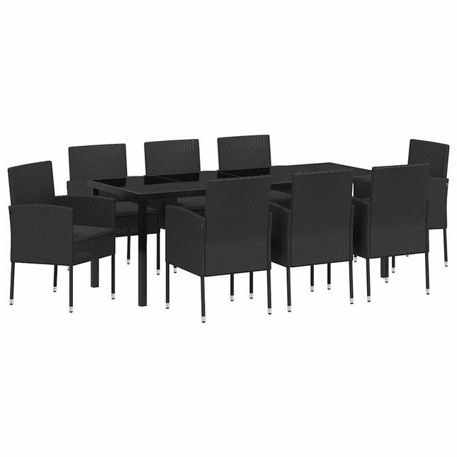Have Spisebordssæt 9 stk. Sort polyrattan