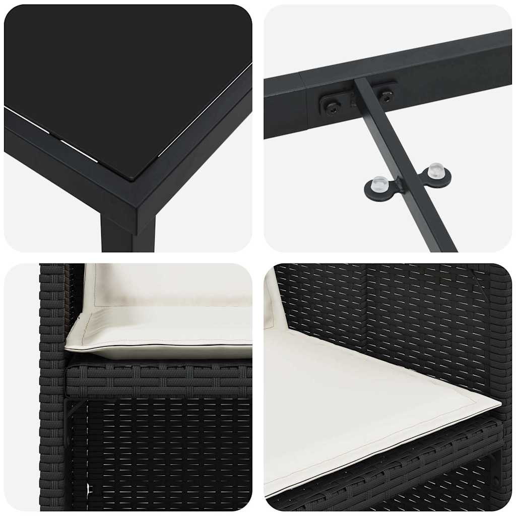 Have Spisebordssæt med pude 5 pcs Sort polyrattan