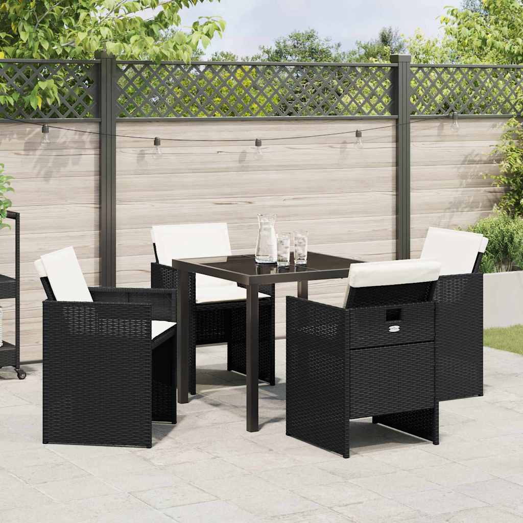 Have Spisebordssæt med pude 5 pcs Sort polyrattan
