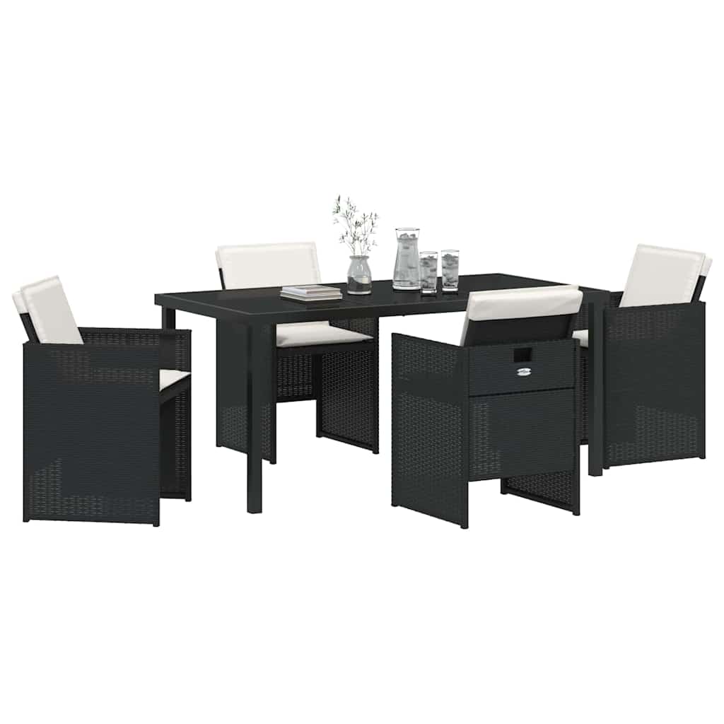 Have Spisebordssæt med pude 5 pcs Sort polyrattan