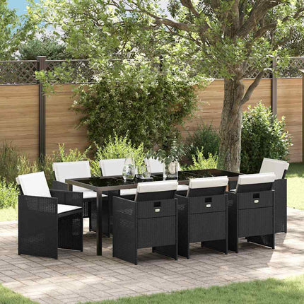 Have Spisebordssæt med pude 9 pcs Sort polyrattan