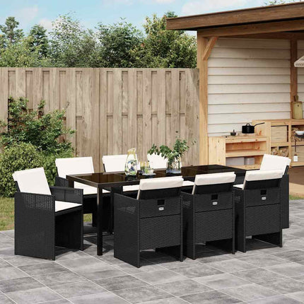 Have Spisebordssæt med pude 9 pcs Sort polyrattan