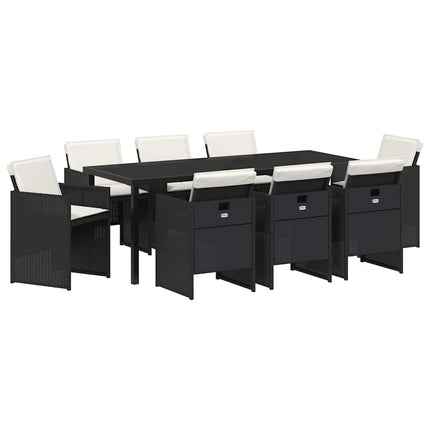 Have Spisebordssæt med pude 9 pcs Sort polyrattan
