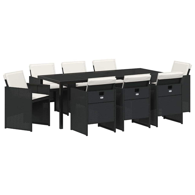 Have Spisebordssæt 9 stk. Sort polyrattan