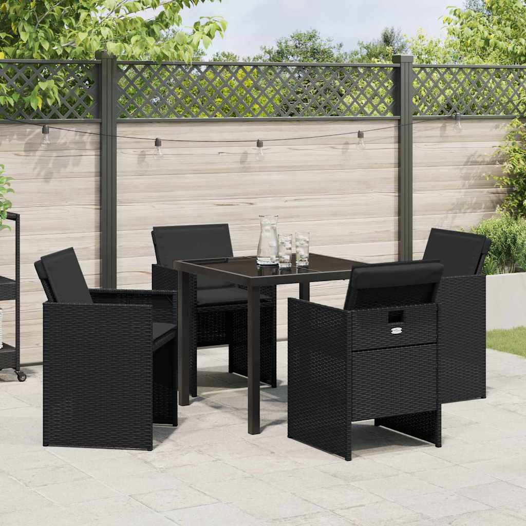 Have Spisebordssæt med pude 5 pcs Sort polyrattan