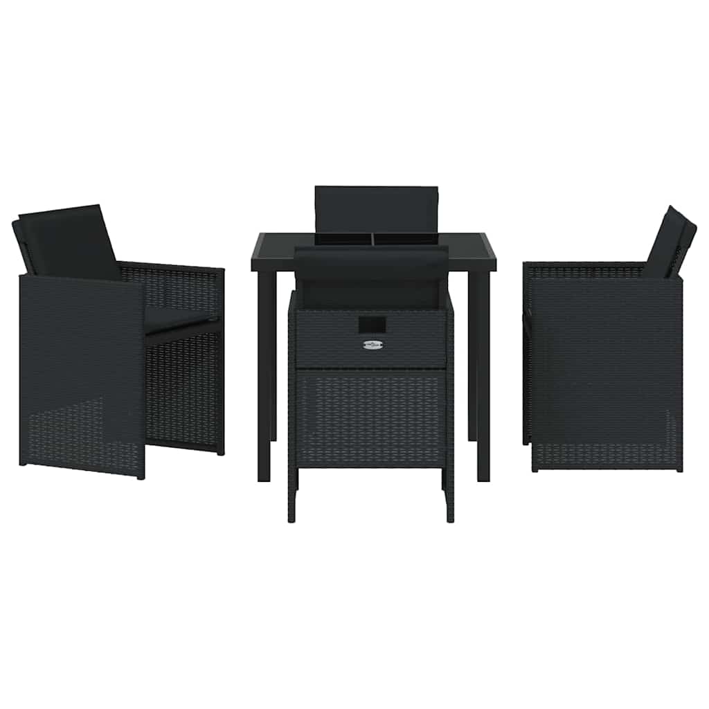 Have Spisebordssæt med pude 5 pcs Sort polyrattan