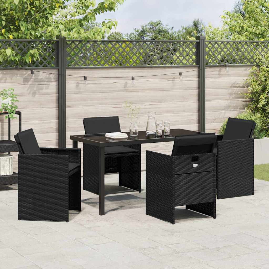 Have Spisebordssæt med pude 5 pcs Sort polyrattan