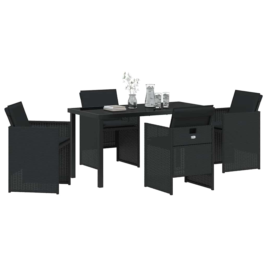 Have Spisebordssæt med pude 5 pcs Sort polyrattan