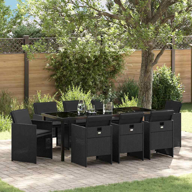 Have Spisebordssæt 9 stk. Sort polyrattan