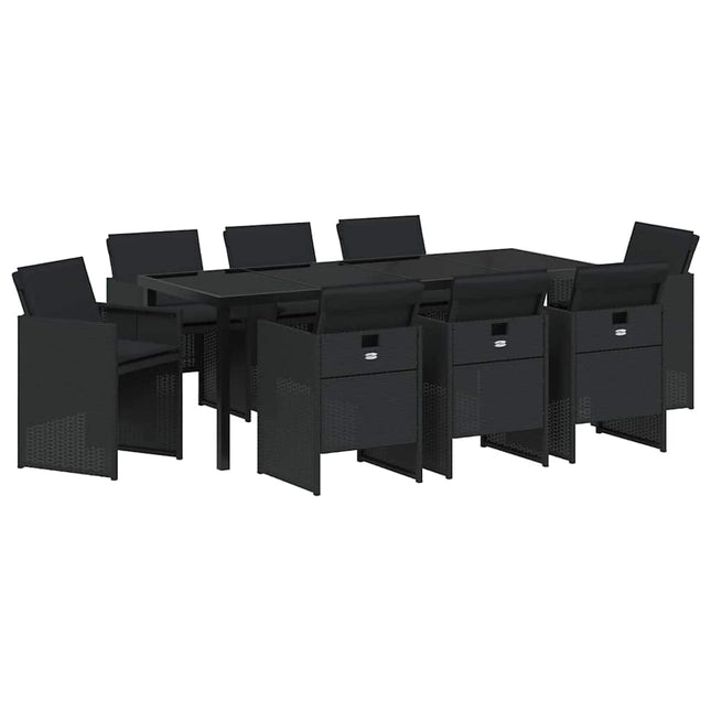 Have Spisebordssæt 9 stk. Sort polyrattan