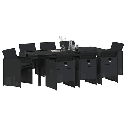 Have Spisebordssæt med pude 9 pcs Sort polyrattan