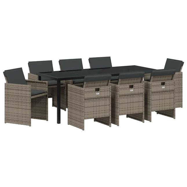 Have Spisebordssæt 9 stk. Grå polyrattan