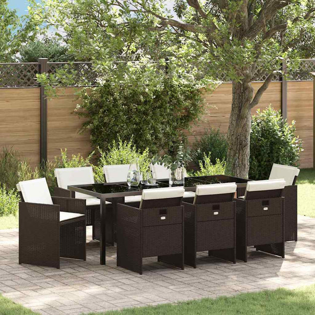 Have Spisebordssæt 9 stk. Brun polyrattan