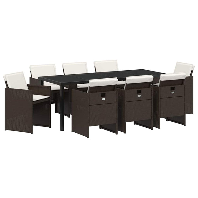 Have Spisebordssæt 9 stk. Brun polyrattan