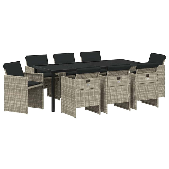 Have Spisebordssæt 9 stk. Lysegrå polyrattan
