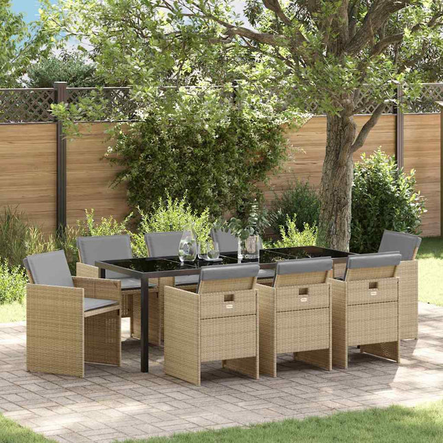 Have Spisebordssæt 9 stk. Beige polyrattan