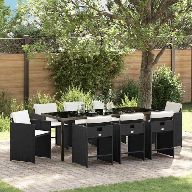 Have Spisebordssæt 9 stk. Sort polyrattan