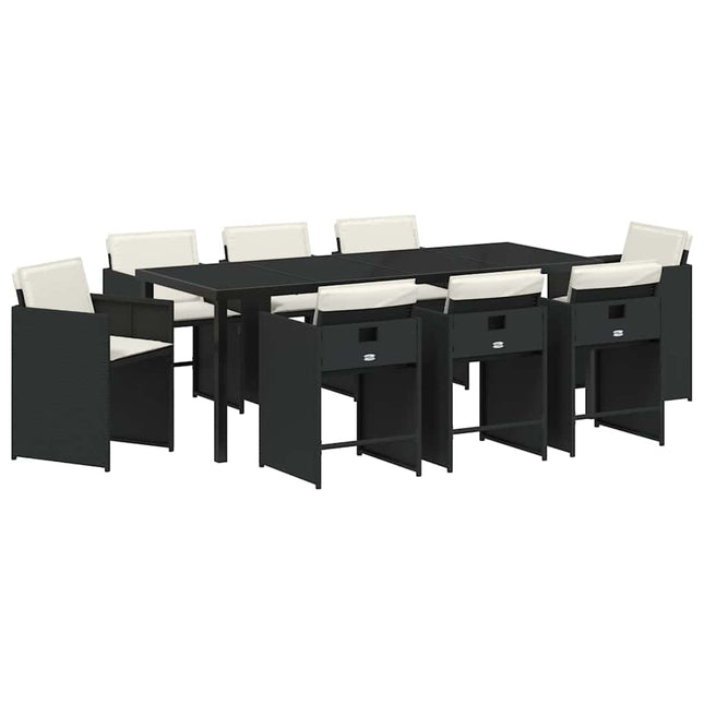 Have Spisebordssæt 9 stk. Sort polyrattan