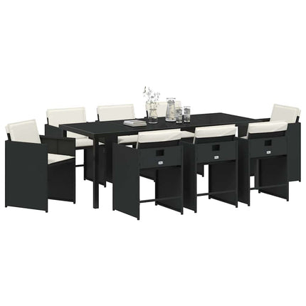 Have Spisebordssæt med pude 9 pcs Sort polyrattan