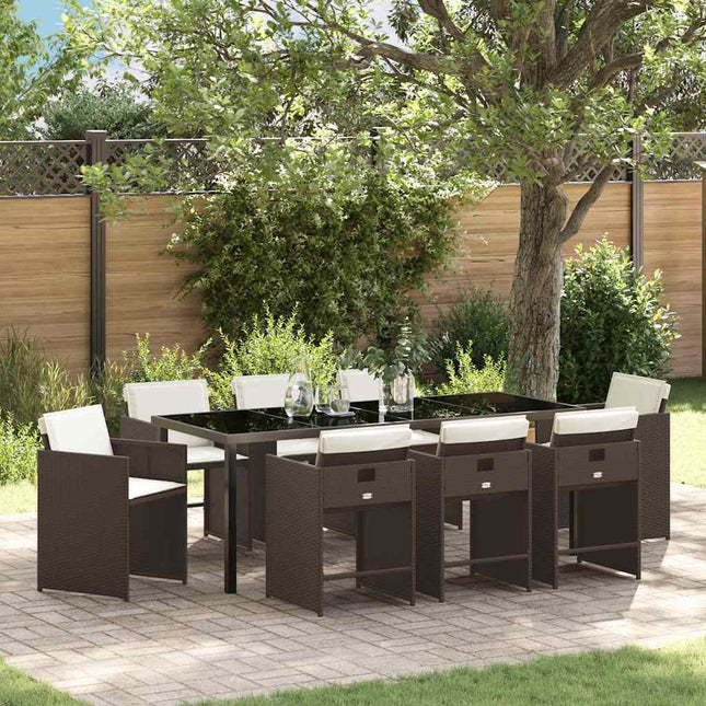 Have Spisebordssæt 9 stk. Brun polyrattan