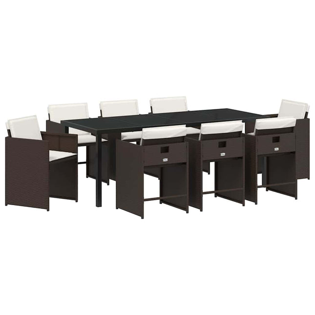 Have Spisebordssæt 9 stk. Brun polyrattan