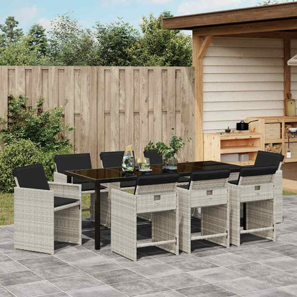 Have Spisebordssæt med pude 9 pcs Lysegrå polyrattan