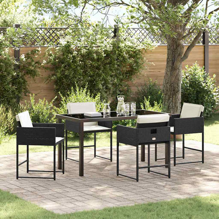 Have Spisebordssæt med pude 5 pcs Sort polyrattan