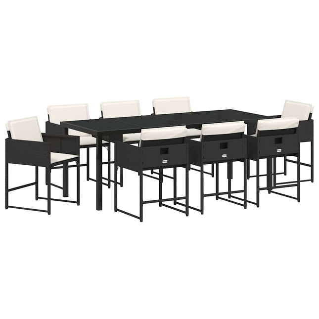 Have Spisebordssæt 9 stk. Sort polyrattan