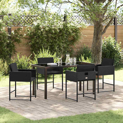 Have Spisebordssæt med pude 5 pcs Sort polyrattan