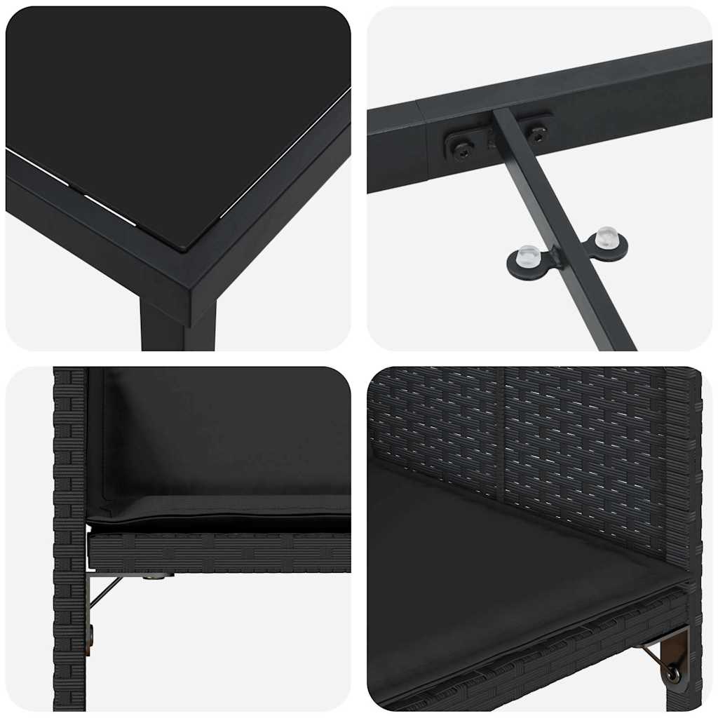 Have Spisebordssæt med pude 5 pcs Sort polyrattan
