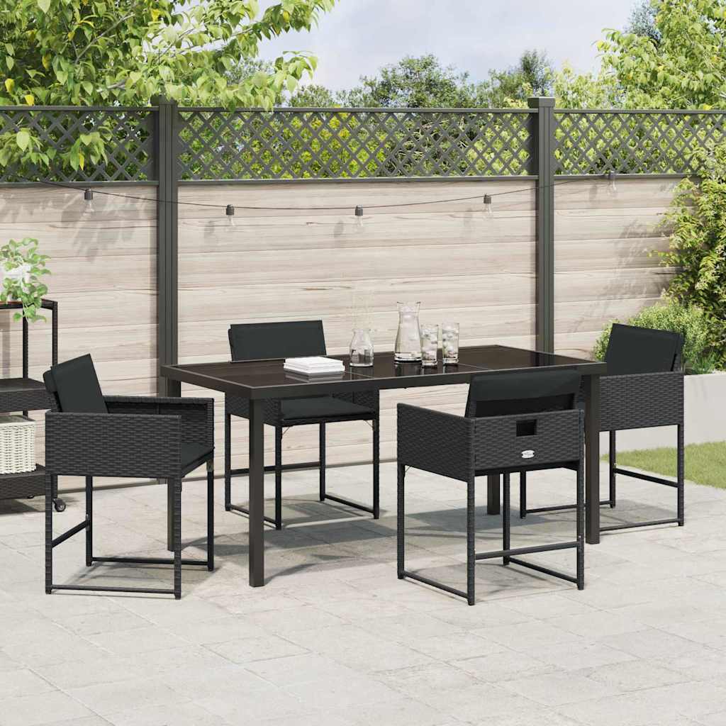 Have Spisebordssæt med pude 5 pcs Sort polyrattan