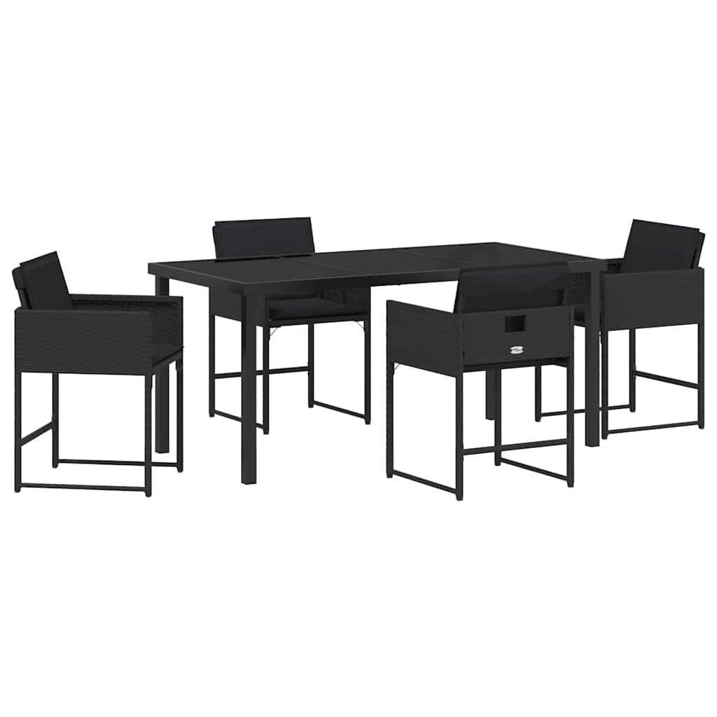 Have Spisebordssæt med pude 5 pcs Sort polyrattan