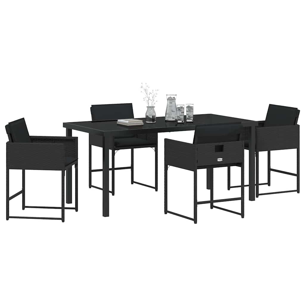 Have Spisebordssæt med pude 5 pcs Sort polyrattan