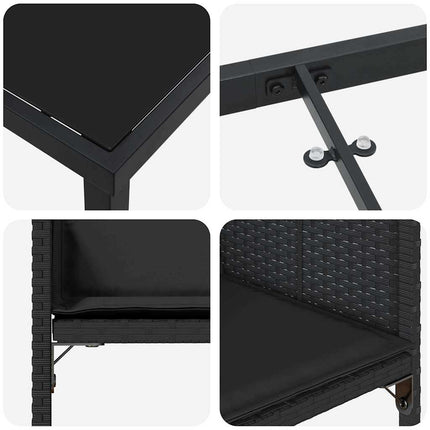 Have Spisebordssæt med pude 9 pcs Sort polyrattan