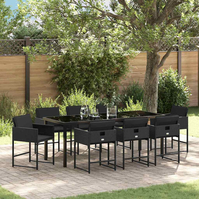 Have Spisebordssæt 9 stk. Sort polyrattan