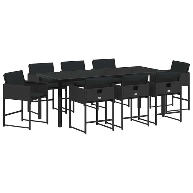 Have Spisebordssæt 9 stk. Sort polyrattan