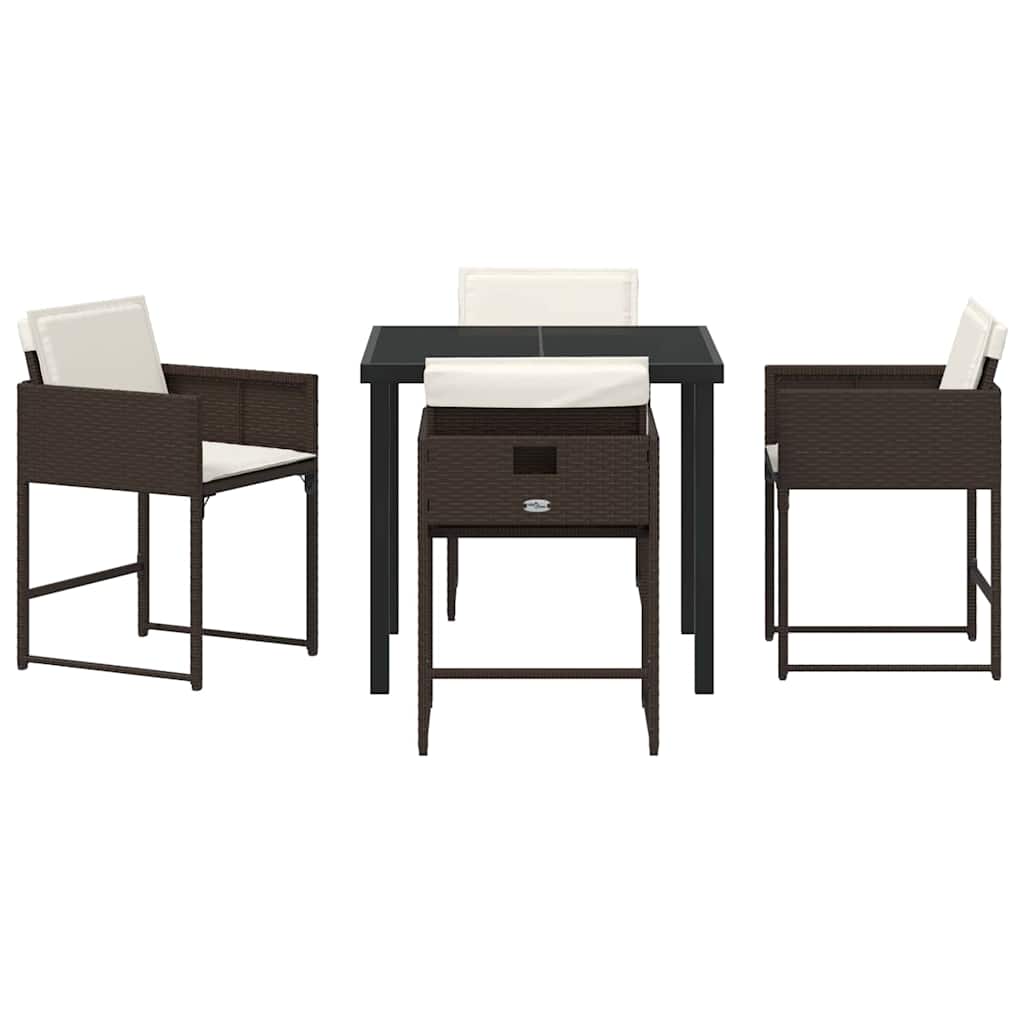 Have Spisebordssæt med pude 5 pcs Brun polyrattan