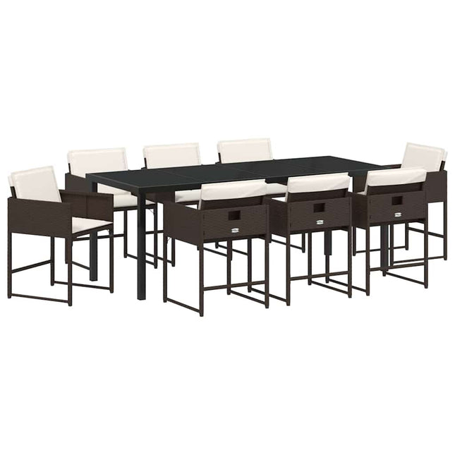 Have Spisebordssæt 9 stk. Brun polyrattan