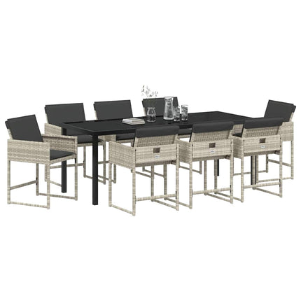 Have Spisebordssæt med pude 9 pcs Lysegrå polyrattan